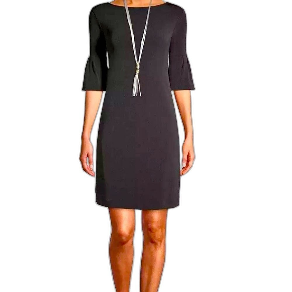 Chico's Black Bell Sleeve Knee Length Sheath Dress Chico Size 1.5 (US‎ M/10)